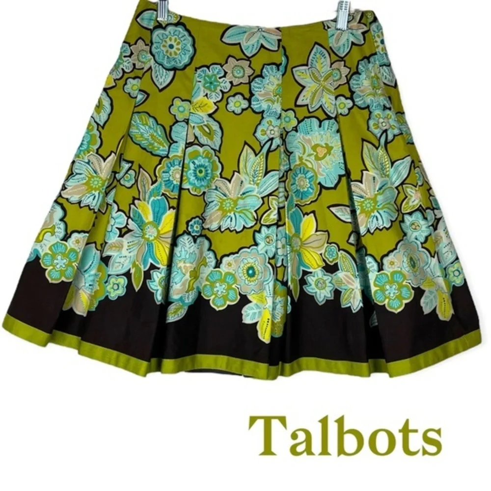 Talbots Pure Cotton Bold Floral Pleated Full Skirt NWOT